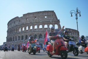 Thousands of Vespas swarm Rome’s historic center to mark iconic scooter’s 80th anniversary
